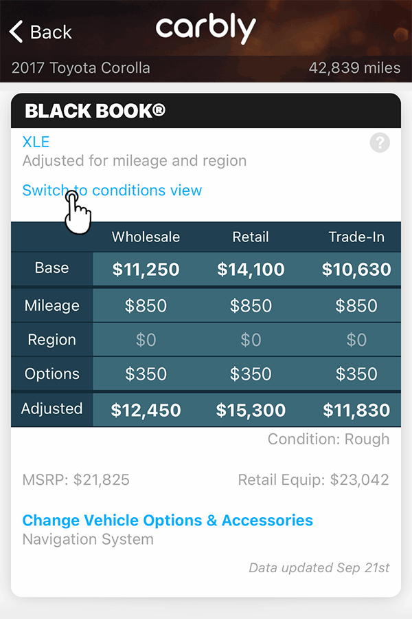 Black Book<sup>®</sup> in Carbly screenshot