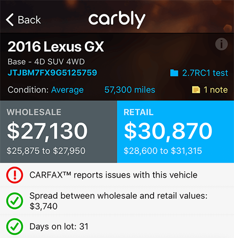 Sample appraisal for a 2016 Lexus GX